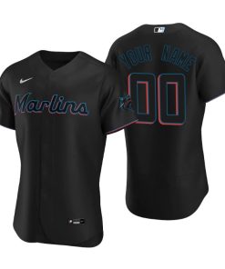 Men's Miami Marlins Custom Black Authentic 2020 Alternate Jersey