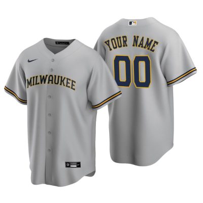 Men's Milwaukee Brewers Gray Replica 2020 Road Custom Jersey