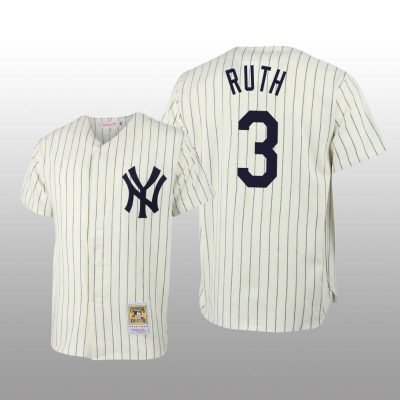 Men's New York Yankees Babe Ruth Cream Throwback Authentic Jersey