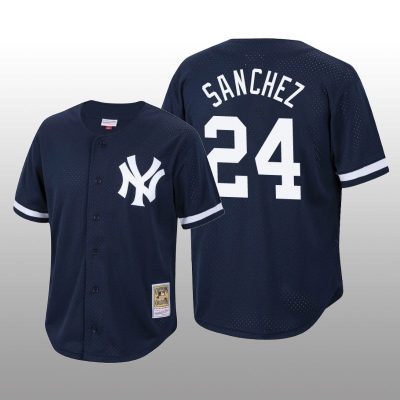Men's New York Yankees Gary Sanchez Navy Cooperstown Collection Mesh Batting Practice Jersey