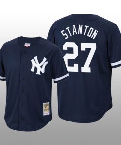 Men's New York Yankees Giancarlo Stanton Navy Cooperstown Collection Mesh Batting Practice Jersey