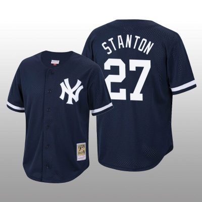 Men's New York Yankees Giancarlo Stanton Navy Cooperstown Collection Mesh Batting Practice Jersey