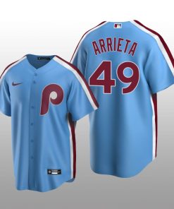 Men's Philadelphia Phillies Jake Arrieta Light Blue Cooperstown Collection Road Jersey