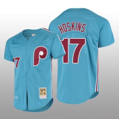 Men's Philadelphia Phillies Rhys Hoskins Light Blue Cooperstown Collection Authentic Jersey