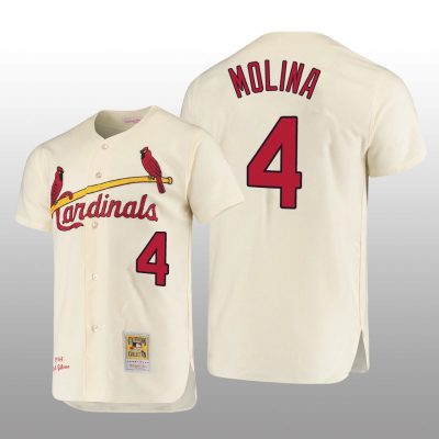 Men's St. Louis Cardinals Yadier Molina Cream Cooperstown Collection Authentic Jersey