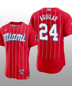 Miami Marlins Jesus Aguilar Men's 2021 City Connect Jersey Red Authentic