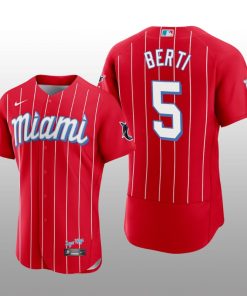 Miami Marlins Jon Berti Men's 2021 City Connect Jersey Red Authentic