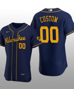 Milwaukee Brewers Custom Authentic Alternate Team Navy Jersey