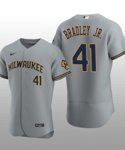 Milwaukee Brewers Jackie Bradley Jr. Authentic Road Team Gray Jersey