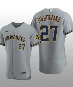 Milwaukee Brewers Jordan Zimmermann Authentic Road Team Gray Jersey