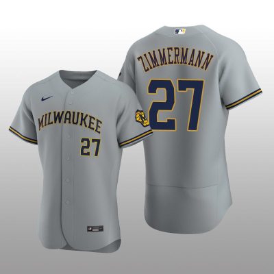 Milwaukee Brewers Jordan Zimmermann Authentic Road Team Gray Jersey