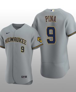 Milwaukee Brewers Manny Pina Authentic Road Team Gray Jersey