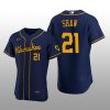 Milwaukee Brewers Travis Shaw Authentic Alternate Team Navy Jersey