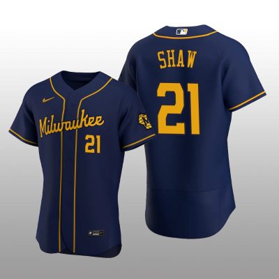 Milwaukee Brewers Travis Shaw Authentic Alternate Team Navy Jersey