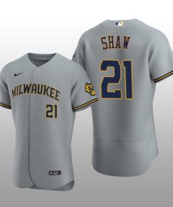 Milwaukee Brewers Travis Shaw Authentic Road Team Gray Jersey