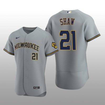 Milwaukee Brewers Travis Shaw Authentic Road Team Gray Jersey