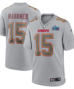 Nike Chiefs #15 Patrick Mahomes Super Bowl LVII Patch Atmosphere Fashion Game Jersey - Gray