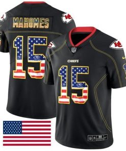 Nike Chiefs #15 Patrick Mahomes Black Stitched NFL Limited Rush USA Flag Jersey