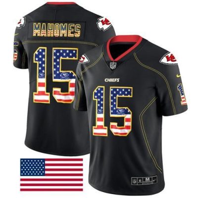 Nike Chiefs #15 Patrick Mahomes Black Stitched NFL Limited Rush USA Flag Jersey