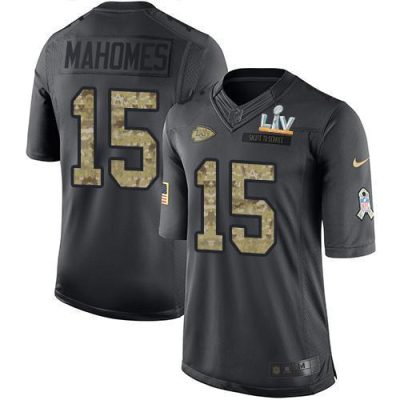 Nike Chiefs #15 Patrick Mahomes Black Super Bowl LV Bound Stitched NFL Limited 2016 Salute To Service Jersey
