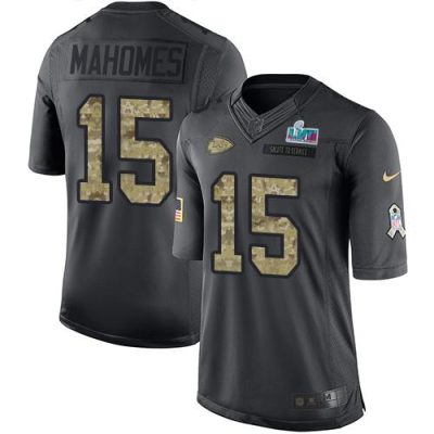 Nike Chiefs #15 Patrick Mahomes Black Super Bowl LVII Patch Stitched NFL Limited 2016 Salute To Service Jersey