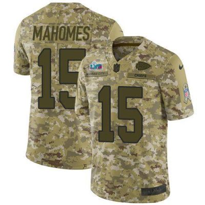 Nike Chiefs #15 Patrick Mahomes Camo Super Bowl LVII Patch Stitched NFL Limited 2018 Salute To Service Jersey