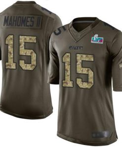 Nike Chiefs #15 Patrick Mahomes Green Super Bowl LVII Patch Stitched NFL Limited 2015 Salute To Service Jersey