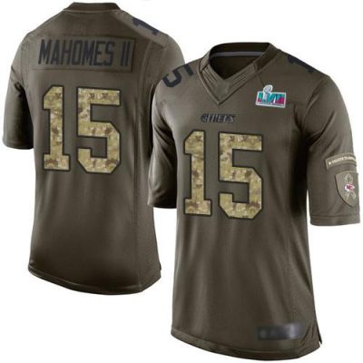 Nike Chiefs #15 Patrick Mahomes Green Super Bowl LVII Patch Stitched NFL Limited 2015 Salute To Service Jersey