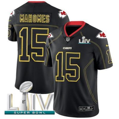 Nike Chiefs #15 Patrick Mahomes Lights Out Black Super Bowl LIV 2020 Stitched NFL Limited Rush Jersey