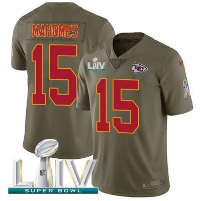 Nike Chiefs #15 Patrick Mahomes Olive Super Bowl LIV 2020 Stitched NFL Limited 2017 Salute To Service Jersey