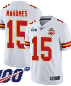 Nike Chiefs #15 Patrick Mahomes White Super Bowl LVII Patch Stitched NFL 100th Season Vapor Limited Jersey