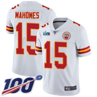 Nike Chiefs #15 Patrick Mahomes White Super Bowl LVII Patch Stitched NFL 100th Season Vapor Limited Jersey