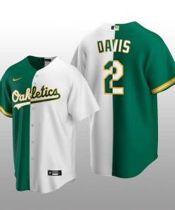 Oakland Athletics Replica Khris Davis Green-White Split Jersey