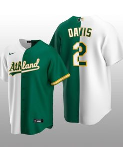 Oakland Athletics Replica Khris Davis White-Green Split Jersey