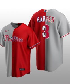Philadelphia Phillies Split Replica Bryce Harper Gray-Red Jersey