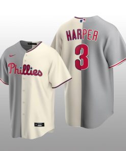 Philadelphia Phillies Split Replica Bryce Harper Gray-White Jersey