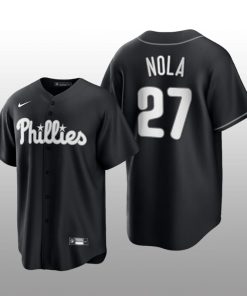 Phillies Aaron Nola 2021 All Black Fashion Serise Replica Black White Jersey