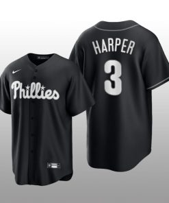 Phillies Bryce Harper 2021 All Black Fashion Serise Replica Black White Jersey