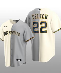 Split Replica Jersey Christian Yelich Cream-Gray Milwaukee Brewers