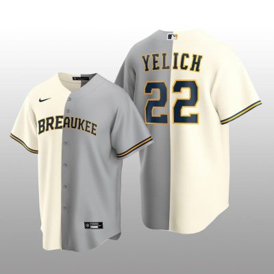 Split Replica Jersey Christian Yelich Cream-Gray Milwaukee Brewers