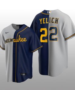 Split Replica Jersey Christian Yelich Gray-Navy Milwaukee Brewers