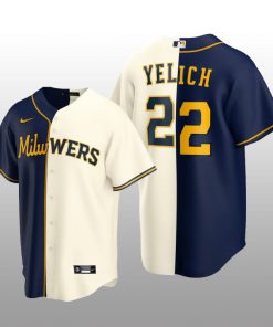 Split Replica Jersey Christian Yelich Navy-Cream Milwaukee Brewers
