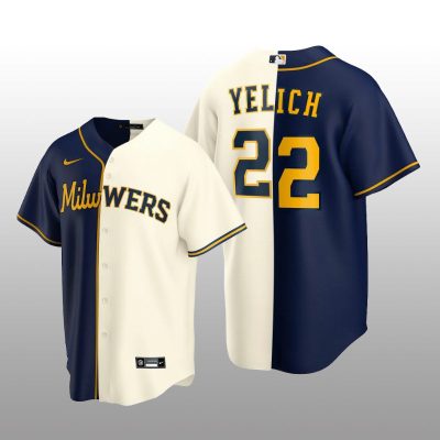 Split Replica Jersey Christian Yelich Navy-Cream Milwaukee Brewers
