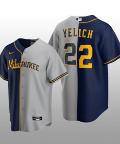 Split Replica Jersey Christian Yelich Navy-Gray Milwaukee Brewers