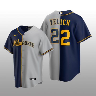 Split Replica Jersey Christian Yelich Navy-Gray Milwaukee Brewers