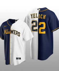 Split Replica Jersey Christian Yelich Navy-White Milwaukee Brewers