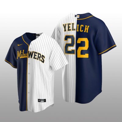 Split Replica Jersey Christian Yelich Navy-White Milwaukee Brewers
