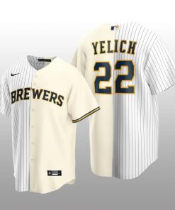 Split Replica Jersey Christian Yelich White-Cream Milwaukee Brewers