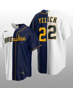 Split Replica Jersey Christian Yelich White-Navy Milwaukee Brewers