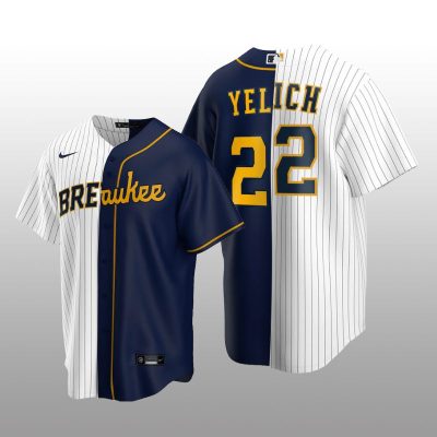 Split Replica Jersey Christian Yelich White-Navy Milwaukee Brewers